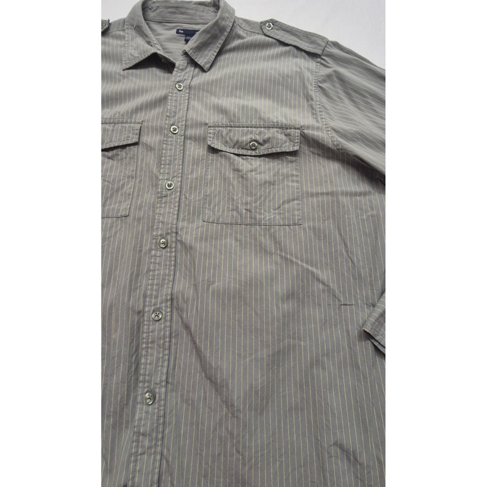 Gap men's gray long sleeve yellow striped button up shirt XL 100% Cotton pockets - Picture 3 of 13